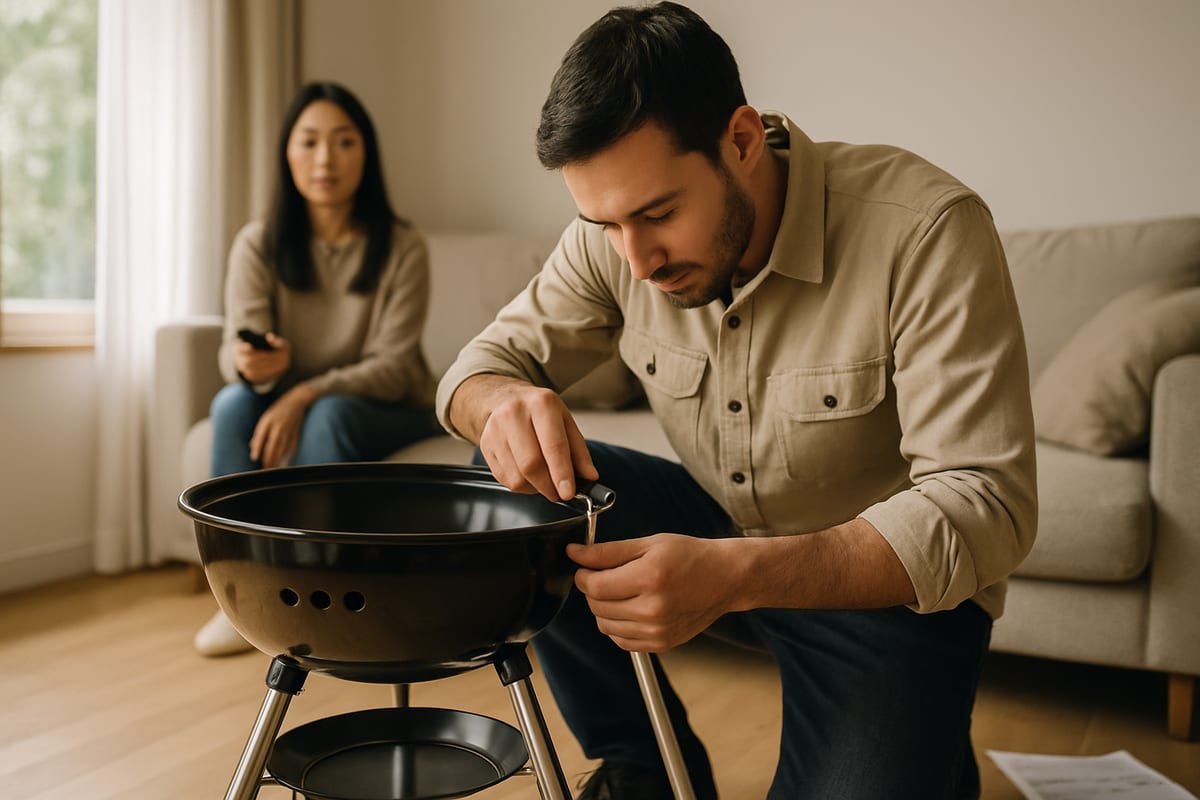 BBQの機材を組み立てている