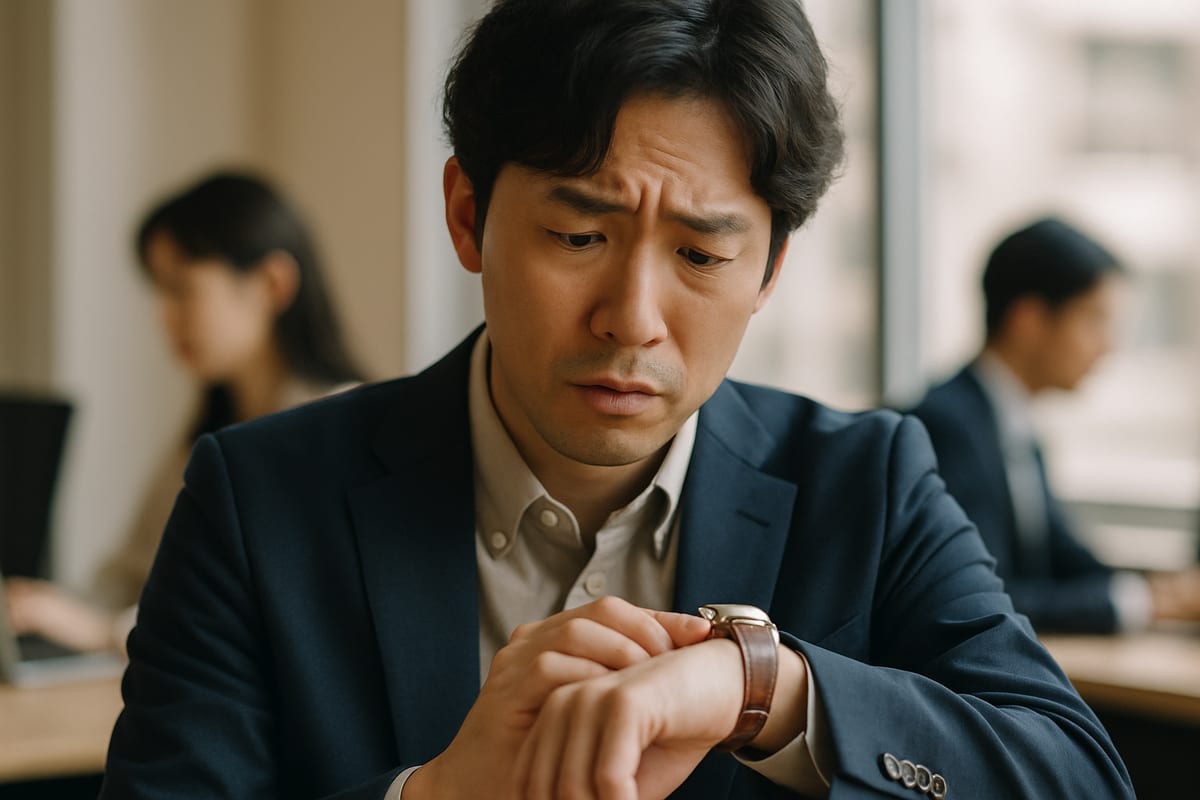 時計を見て困っている