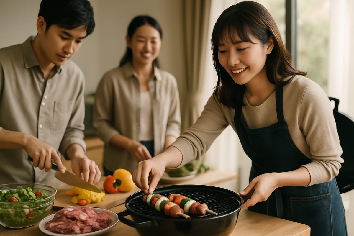 BBQの準備を複数人で行う