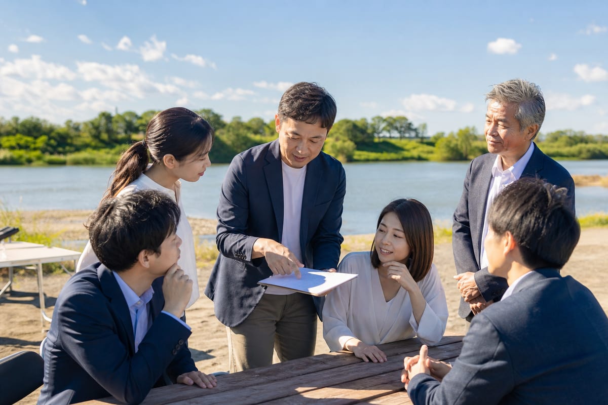 利根川 BBQ 会社イベント