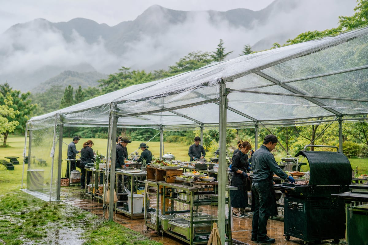 山梨 BBQ 雨天 タープ対応 中止しない