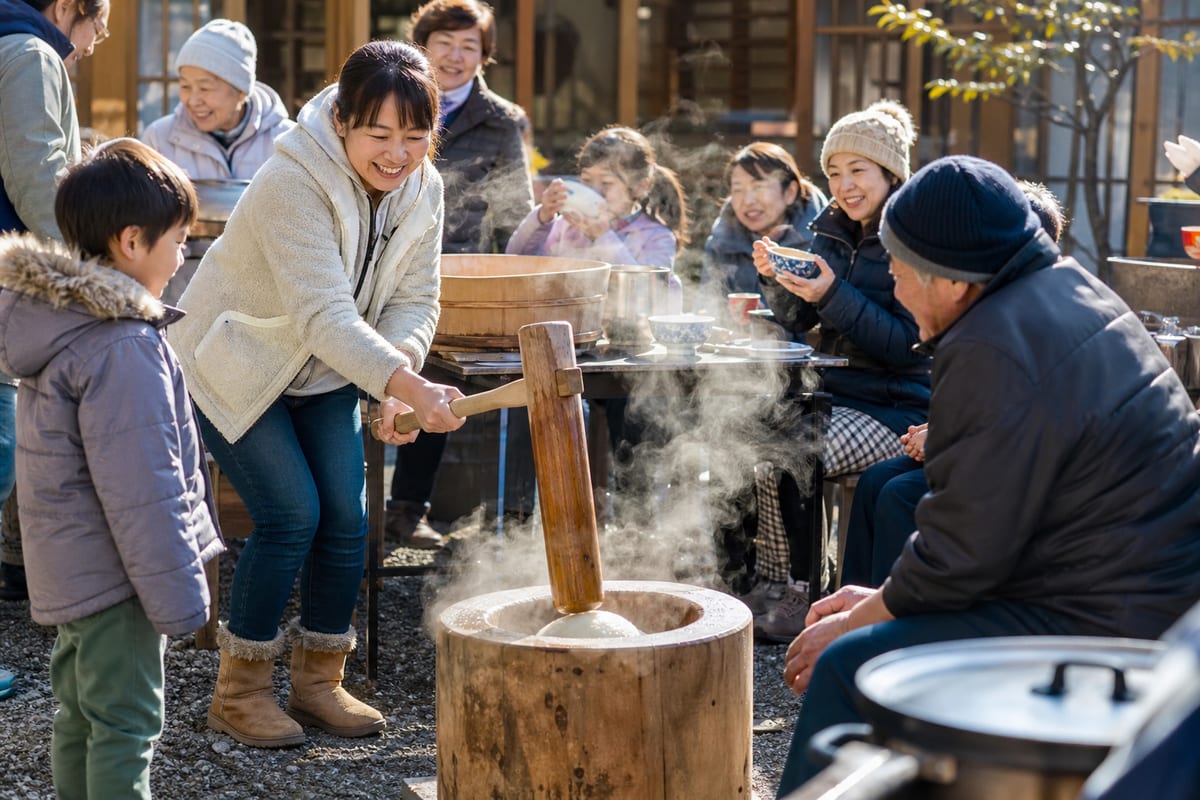 餅つき　自治会イベント　お雑煮